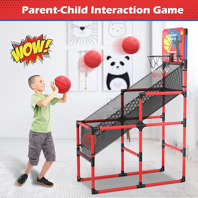 Kids Basketball Hoop Arcade Game W/Electronic Scoreboard Cheer Sound, Basketball Hoop Indoor Outdoor W/4 Balls, Basketball Game Toys Gifts for Kids 3-6 5-7 8-12 Toddlers Boys Girls-BubblyBeeBaby