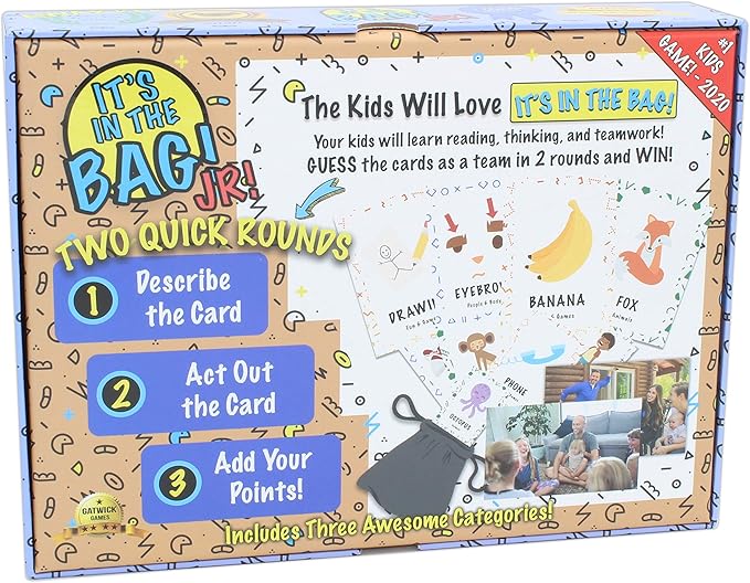 It's in The Bag! Jr. - A Charades Game for Kids and Family! - Interactive Picture Charades Board Games for Family Night, Board Games for Kids 4-6/6-8/8-12 - Games for Family Game Night with Kids-BubblyBeeBaby