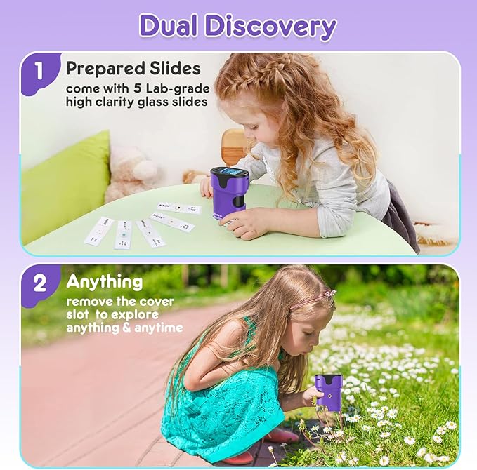 1000X Handheld Microscope for Kids 4K 2.0" Screen Rechargeable Mini Pocket Digital Microscopes w/Slides Kit Portable Edu Gift Age 4-6 8-12 Children Students (Purple)-BubblyBeeBaby