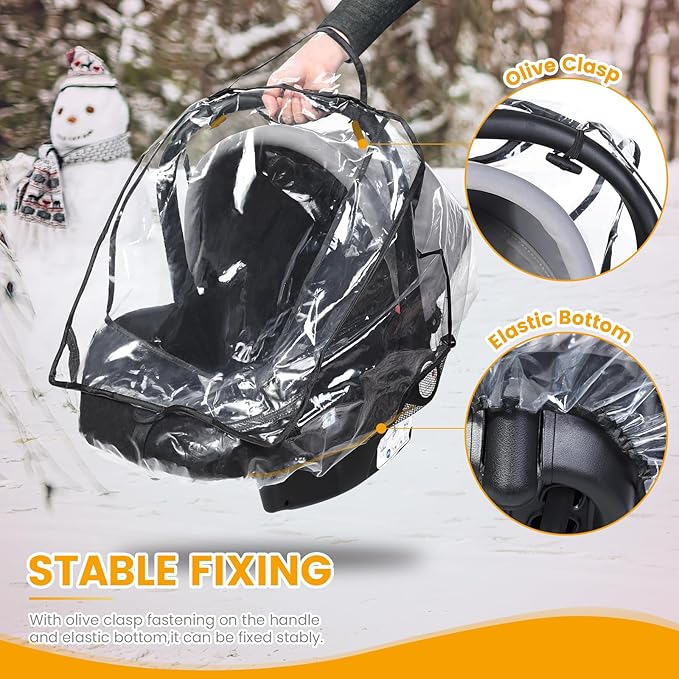 Car Seat Rain Cover Universal, Food Grade EVA, Waterproof Weather Shield for Infant Car Seat with Storage Bag, Baby Car Seat Stroller Rain Cover Features Side Ventilation, Quick-Access Roll-Up Door-BubblyBeeBaby