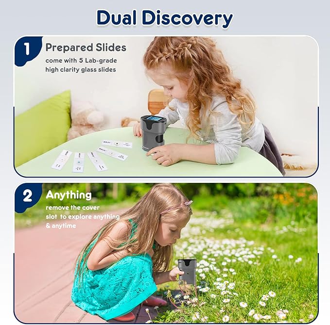 1000X Handheld Microscope for Kids 4K 2.0" Screen Rechargeable Mini Pocket Digital Microscopes w/Slides Kit Portable Edu Gift Age 4-6 8-12 Children Students (Grey)-BubblyBeeBaby