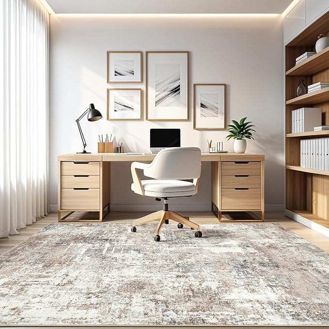 10x14 Area Rugs Living Room: Washable Large Abstract Modern Soft Rug Stain Resistant Indoor Floor Non Slip Accent Carpet for Bedroom Nursery Playroom Office Dining Room Dorm Home House- Brown-BubblyBeeBaby