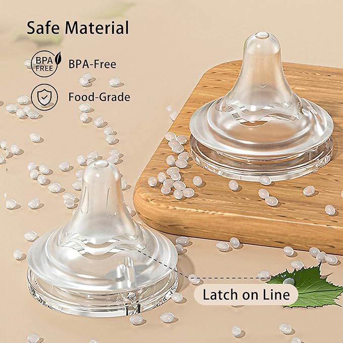 Natural Glass Baby Bottle for Breastfeeding Babies, 5.4oz Anti-Colic Baby Bottle with Natural Response Nipple(S), Clear, Wide Neck, 2 Pack, 1 Months+-BubblyBeeBaby