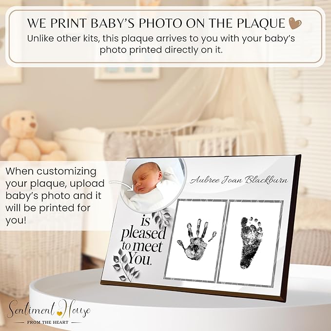 Inkless Hand and Footprint Kit, Baby Keepsake Plaque & Baby Shower Gifts - Ideal as Mom To Be Gift, Nursery Picture Frames, Clean Touch Hand and Footprint Kit (Style 1 - Design 5)-BubblyBeeBaby