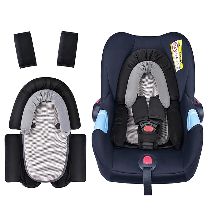 COOLBEBE Upgraded 3-in-1 Babybody Support & Strap Covers Set for Newborn Infant - Extra Soft Car Seat Insert Cushion Pad, Perfect for Carseats, Strollers, Swing, Black-BubblyBeeBaby