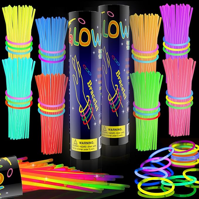 200 Pcs Glow Sticks Bulk Party Pack, 8'' Glow in the Dark Party Supplies, Glow in the Dark Light Up Sticks with Connectors, Party Favors for Birthday, Concert, Raves, Halloween, Christmas-BubblyBeeBaby