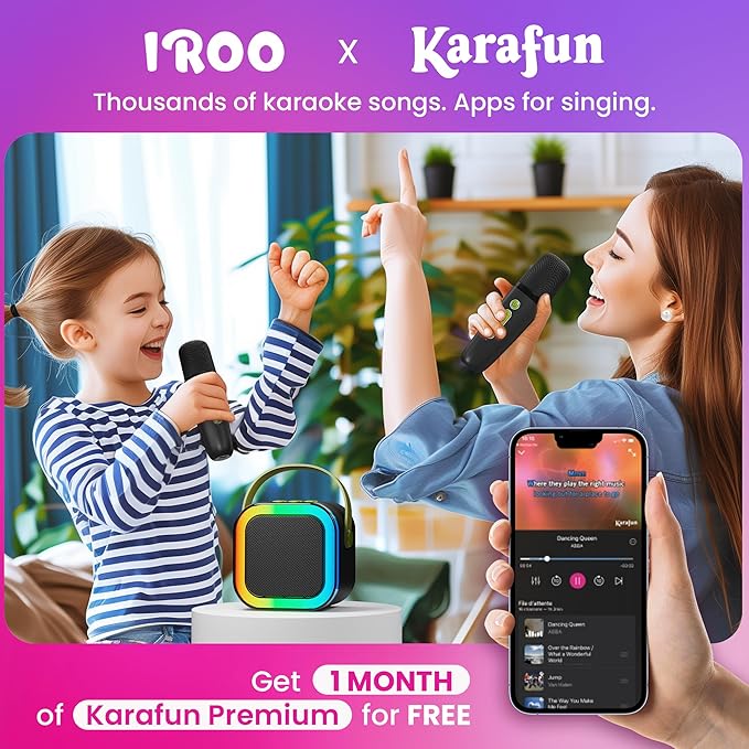 IROO Mini Karaoke Machine for Kids, 2025 TOP Toys Birthday Gifts Ideas for Girls Ages 4, 5, 6, 7, 8, 9, 10, 12+ Years Old, Portable MP3 Player with 2 Wireless Mics for Party-BubblyBeeBaby