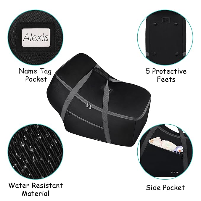 Infant Car Seat Travel Bag Fit Nuna Pipa All Model Car Seat and Base, Fit Doona Baby Stroller, Padded Car Seat Bags for Air Travel, Gate Check Bag with Side Pocket, 5 Protective Feet, Storage Bag-BubblyBeeBaby