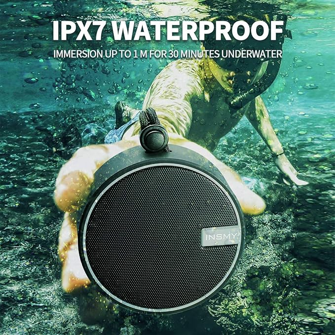 INSMY C12 IPX7 Waterproof Shower Bluetooth Speaker, Portable Small Speaker, Speakers Bluetooth Wireless Loud Clear Sound Support TF Card Suction Cup for Kayak Canoe Beach Gift (Black)-BubblyBeeBaby