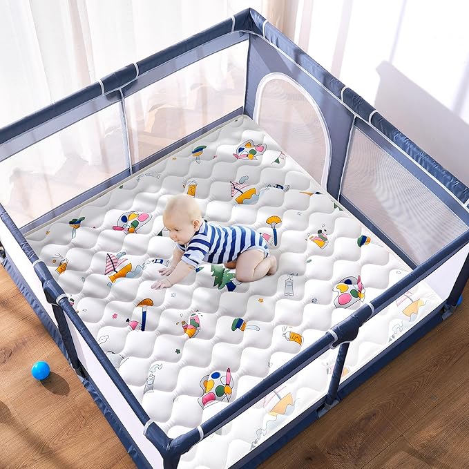 High-Density Foam Baby Play Mat, 36x36 Inches Thicken One-Piece Comfortable and Soft Playmat, Non Slip Machine Washable Floor Mat for Infants, Tapete para Bebes,Toddlers-BubblyBeeBaby