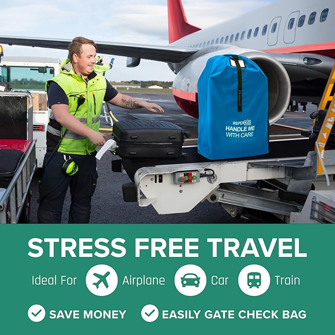 reperkid Medium Stroller Bag for Airplane Travel, Blue, 42" H x26 W x13 D, Fits Most Single Strollers Including Jogging & Standard Models – Premium Waterproof Cover, Adjustable Shoulder Straps-BubblyBeeBaby