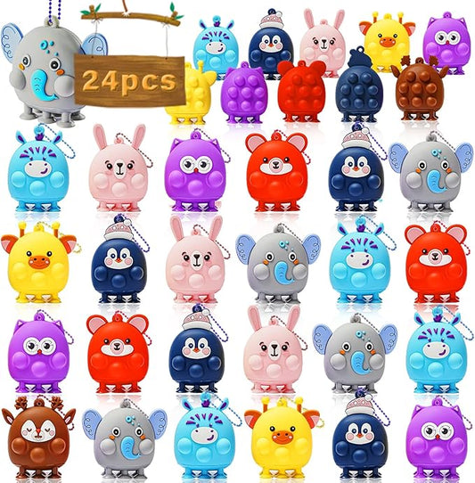24 Pcs Party Favors for Kids, 3D Animal Pop Fidget Toys Bulk, Sensory Bath Suction Toys for Toddlers, Carnival Treasure Classroom Prizes Box Toys, Fidget Stocking Stuffers Birthday Party Gifts-BubblyBeeBaby