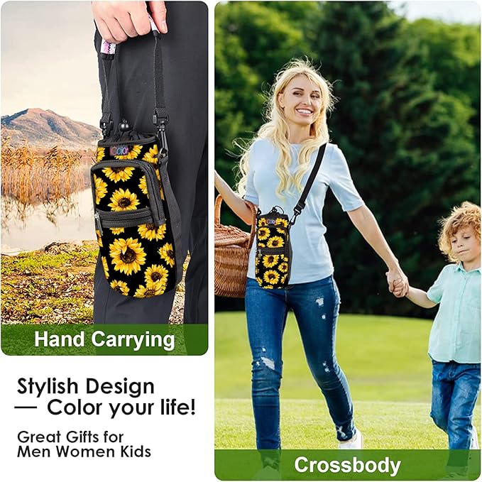 icolor Water Bottle Carrier Bag with Strap 25/32/40 oz Crossbody Bottle Holder with Phone Pocket Sling Sleeve Insulated Neoprene Water Bottle Pouch for Walking Travelling-BubblyBeeBaby