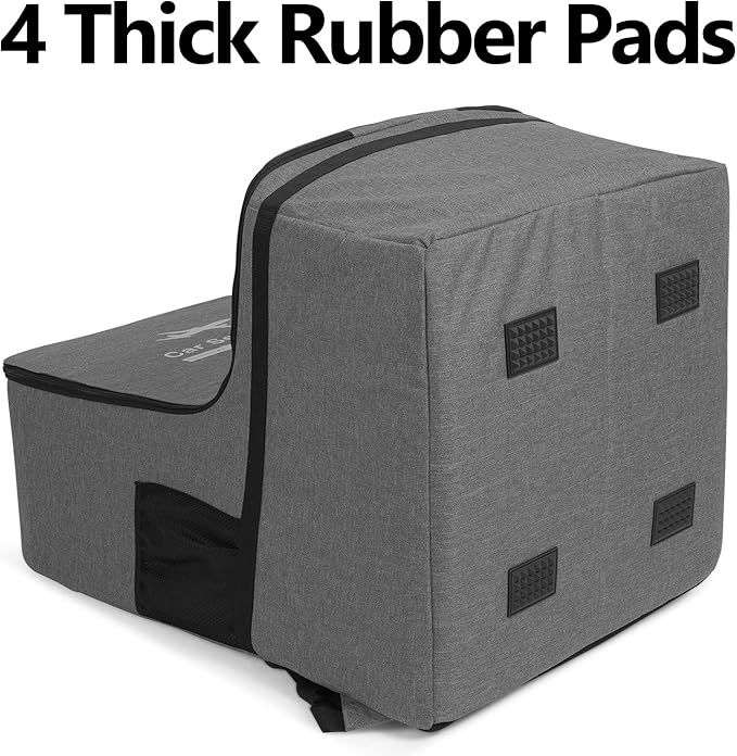 LUXJA Car Seat Travel Bag, Airplane Bag with Padded Backpack Straps and Adjustable Waist Straps for Travel (Fits Most Major Car Seat), Gray-BubblyBeeBaby