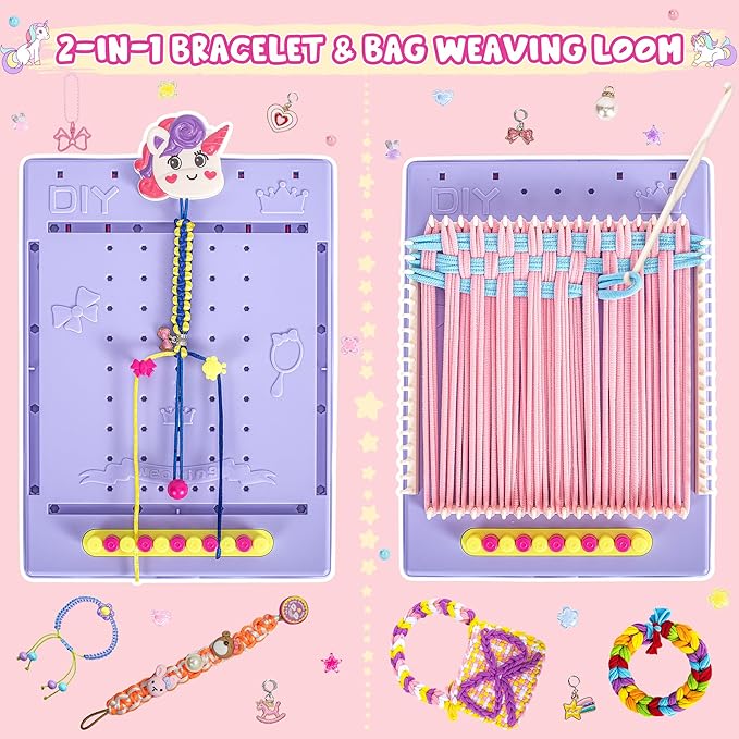 2-in-1 400 Pcs Friendship Bracelet Making Kit for Girls,Weaving Loom Kit Toys, Craft Kits for Kids,Age 6-12 Year Old Girls Gifts Ideas, Bracelet & Coaster & Bag Weaving Making kit-BubblyBeeBaby