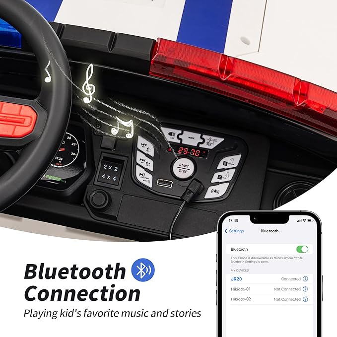 12V 7Ah Electric Police Car Ride on Toy for Big Kids, 2 Seater Kids Ride on Car SUV w/Remote Control, Bluetooth - White-BubblyBeeBaby