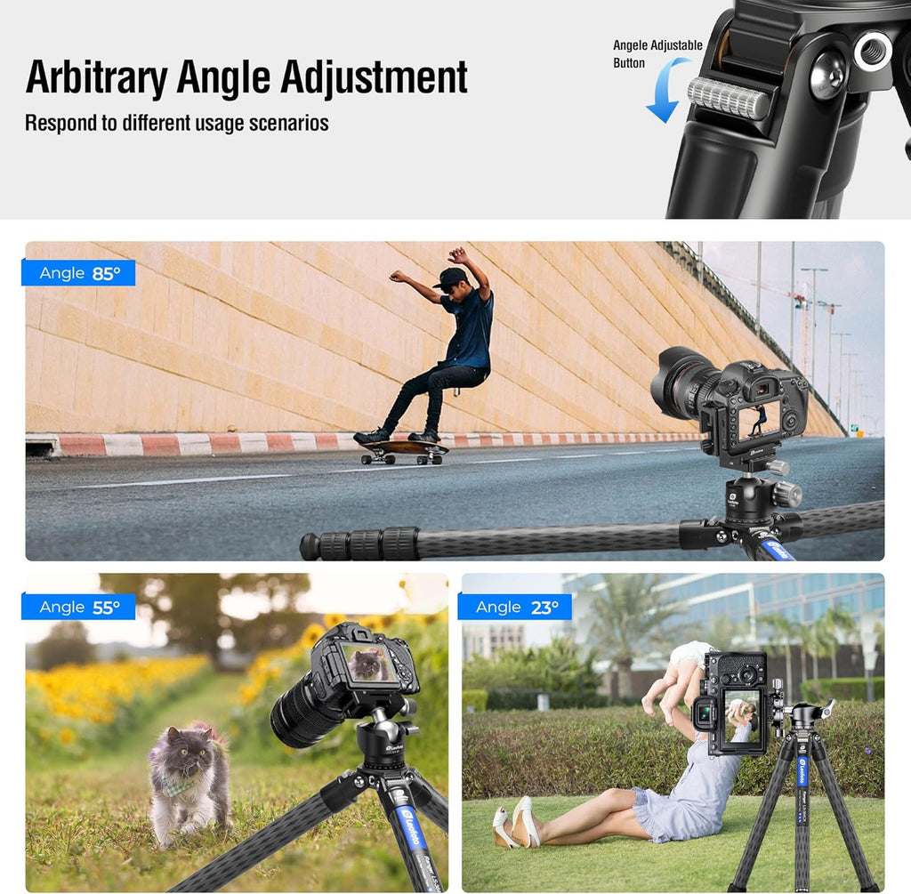 58" Carbon Fiber Tripod, Lightweight Travel Compact Tripod for Mirrorless Camera, DSLR, 4-Sections with Max Tube Dia 36mm, Load Up to 55lbs/25kg (LS-364CX)