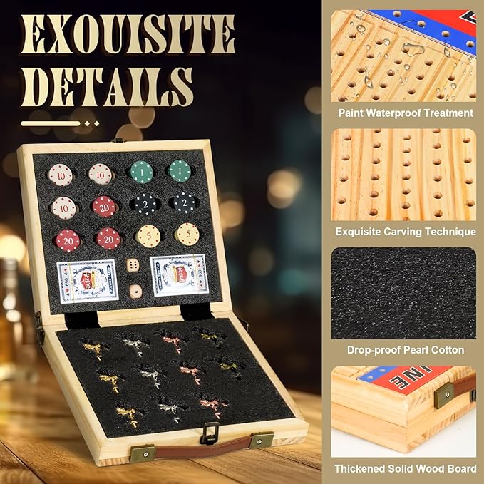 21 Inches Horse Racing Game, Horse Race Board Games with 11 Luxury Metal Horses,Thickened Wood Chessboard,Chips,Cards and Dice,Classic Wooden Table Top Board Games for Adults and Family-BubblyBeeBaby