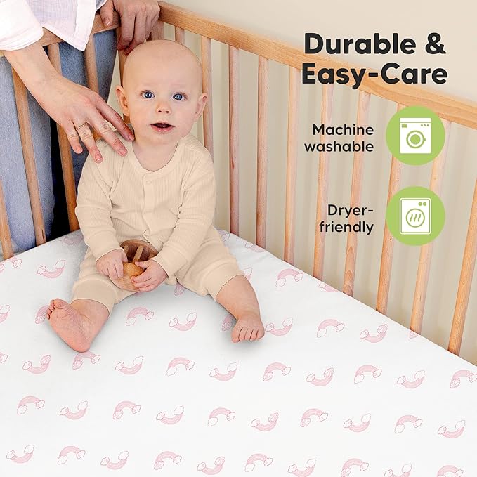 KeaBabies 2-Pack Organic Crib Sheets for Boys, Girls - 52x28 Fitted Crib Mattress Sheet Neutral, Breathable Jersey Cotton Cover for Baby Bed, Toddler Mattress, Soft & Cute Prints (Dreamland)-BubblyBeeBaby