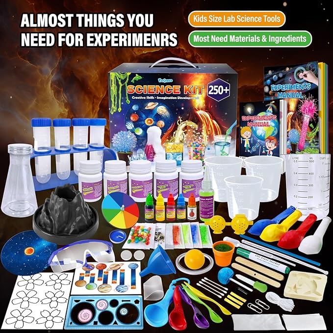 250 Experiments Kits for Kids, Science S.T.E.M Projects Scientific Toys for Boys Girls Gifts Ideas Birthday Christmas, Erupting Volcano, Planet, Bouncy Ball,Chemistry Scientist Set-BubblyBeeBaby