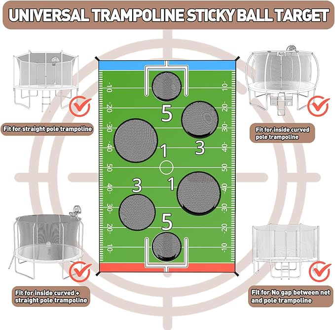 jumpfly Trampoline Football Game Accessories, Toss Throwing Target Net Fits 8 FT/10 FT/12 FT/14 FT Recreational Trampolines with Two Footballs - Trampoline Indoor Outdoor Party Games for Kids-BubblyBeeBaby