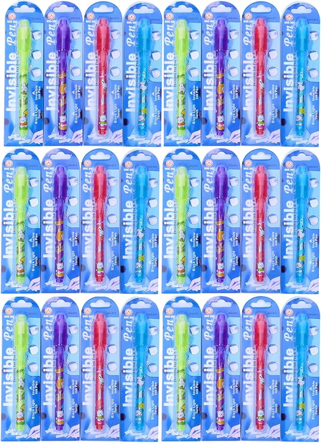Invisible Ink Pen 24Pcs Spy Pen with UV Light Magic Marker Kid Pens for Secret Message and Birthday Party,Writing Secret Message for Easter Day Halloween Christmas Party Bag Gift-BubblyBeeBaby