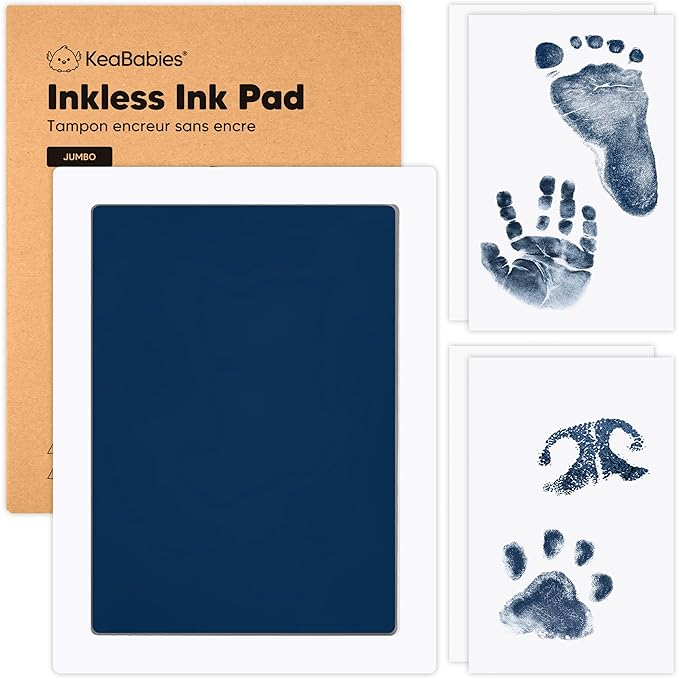 1-Pack Inkless Baby Hand and Footprint Kit - Mess Free Ink Pad for Newborn Keepsake, Dog Nose & Paw Print Kit, Clean Touch Ink Pad for Baby Hand & Footprints, Ideal New Mom Gifts (Navy, Jumbo)-BubblyBeeBaby