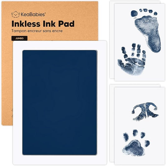 1-Pack Inkless Baby Hand and Footprint Kit - Mess Free Ink Pad for Newborn Keepsake, Dog Nose & Paw Print Kit, Clean Touch Ink Pad for Baby Hand & Footprints, Ideal New Mom Gifts (Navy, Jumbo)-BubblyBeeBaby