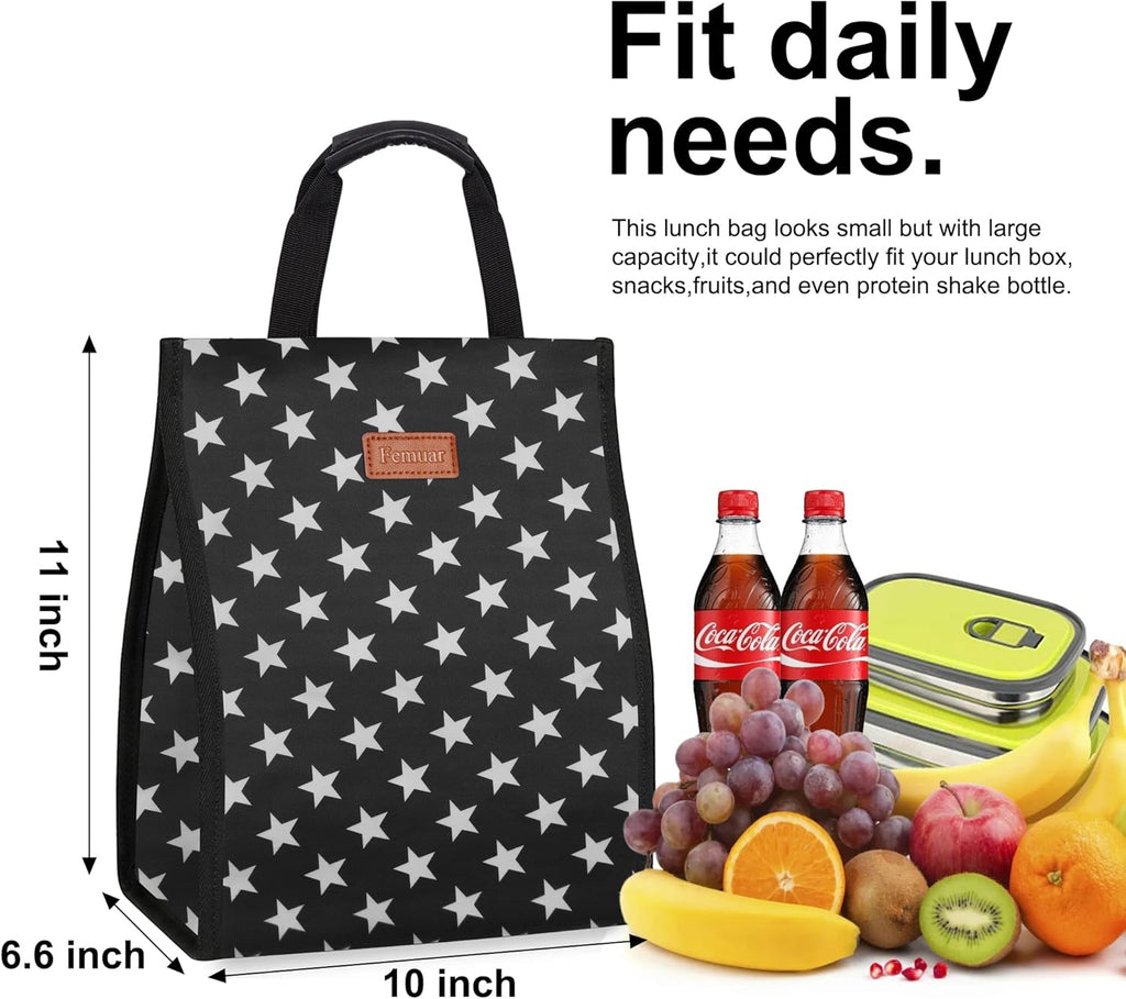 Lunch Bags for Women Insulated Reusable Lunch Tote with Internal Pocket, Lunch Tote bag for Work（Star）
