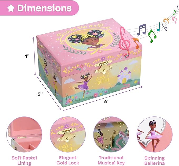 Jewelkeeper Jewelry Box for Girls - Black Ballerina Doll & Music Box - Swan Lake Tune - Jewelry Organizer - 6x5x4-Inch-BubblyBeeBaby