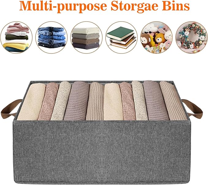 10 Pack Large Capacity Storage Bins, 25L Fabric Closet Organizer With Handles, Collapsible Baskets for Shelves, Clothing, Sheets, Books, Toys (Gray)-BubblyBeeBaby
