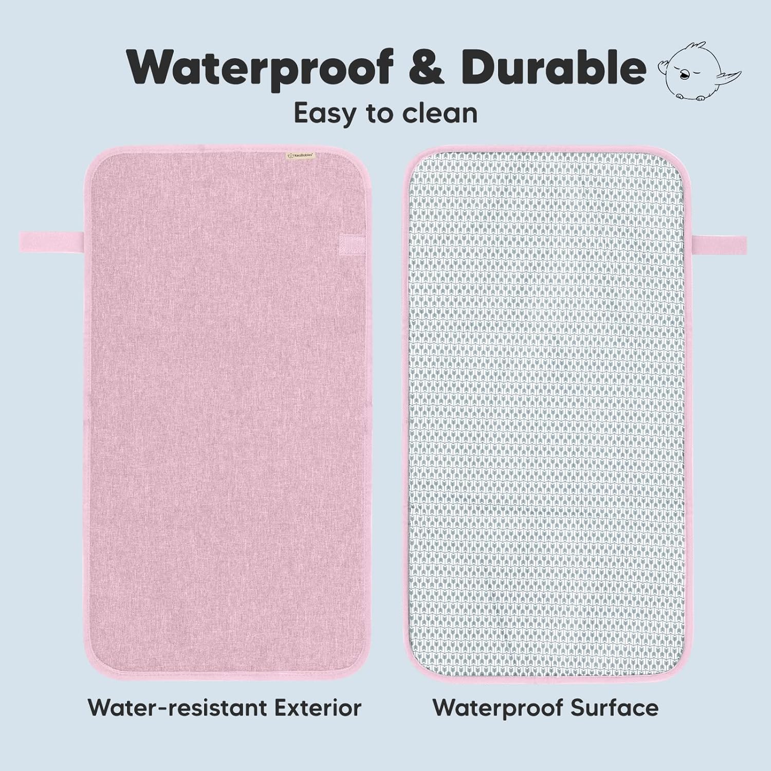 KeaBabies Portable Diaper Changing Pad, Easy Wipe Clean - Foldable Waterproof Baby Changing Mat for Diaper Bag, Compact, Lightweight, 25x13 Baby Changer Travel Essential, Machine Washable (Sweet Pink)