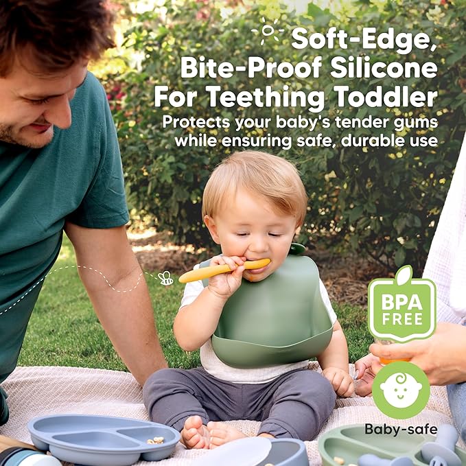 KeaBabies Silicone Baby Spoons, Self Feeding 6-12 months - 3-Pack Baby Weaning Eating Utensils, Toddler First Food Training Spoon, Infant, Kids Feeding Supplies Essential Set,Dishwasher-safe (Valiant)-BubblyBeeBaby