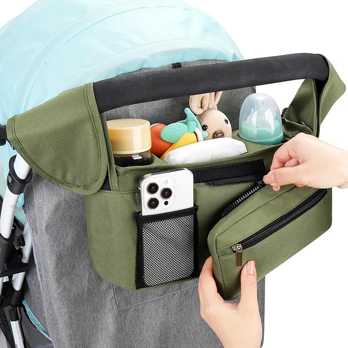 Accmor Universal Stroller Organizer with Insulated Cup Holder Detachable Phone Bag and Shoulder Strap,Stroller Bag Caddy Organizer Fits for Uppababy, Baby Jogger, Britax Strollers-BubblyBeeBaby