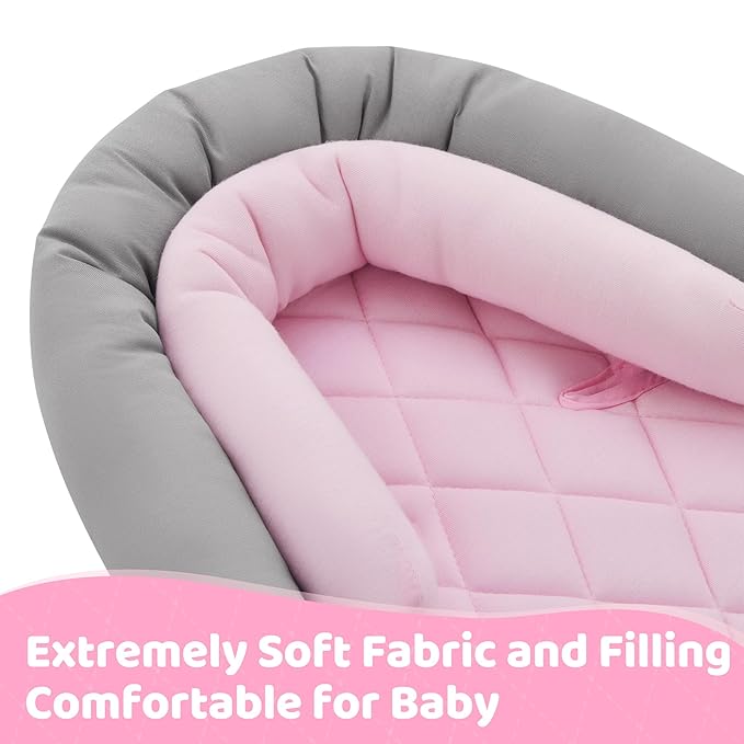 Pro Goleem Car Seat Head Support Infant, Soft Infant Car Seat Insert, 2 in 1 Carseat Head Support for Toddler, Perfect for Car Seat, Stroller, Swing, Bouncer, Pink and Gray-BubblyBeeBaby