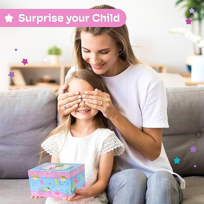 Jewelkeeper Musical Jewelry Box for Girls, Underwater Mermaid Jewelry Boxes, Over The Waves Tune and Spinning Mermaid Doll, Girls Gifts Music Box-BubblyBeeBaby