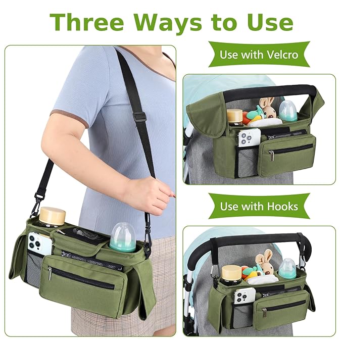 Accmor Universal Stroller Organizer with Insulated Cup Holder Detachable Phone Bag and Shoulder Strap,Stroller Bag Caddy Organizer Fits for Uppababy, Baby Jogger, Britax Strollers-BubblyBeeBaby