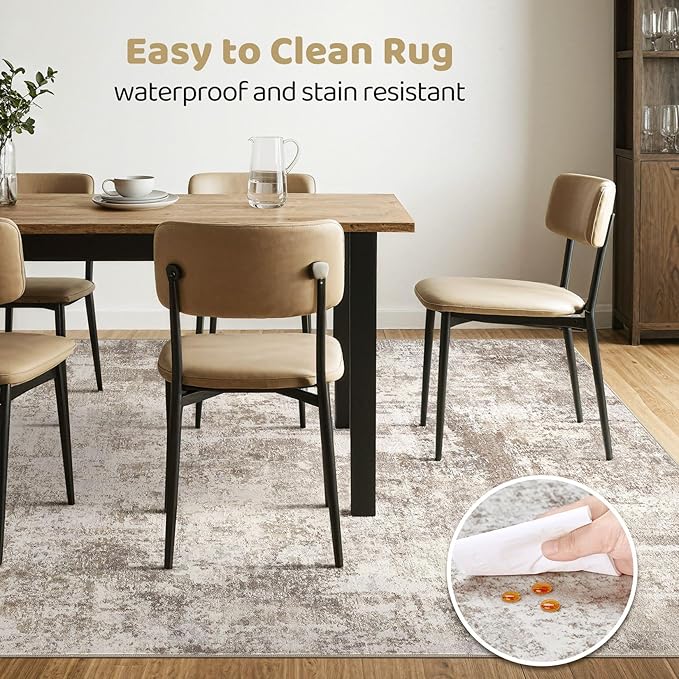 10x14 Area Rugs Living Room: Washable Large Abstract Soft Rug Stain Resistant Indoor Floor Non-Slip Accent Carpet for Women Modern Home Enthusiasts Aged 25-45 - Bedroom Nursery Playroom- Beige Brown-BubblyBeeBaby
