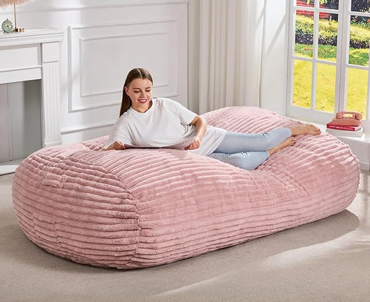 Hobestluk 6FT Bean Bag Chairs Adult Bean Bag with Portable Handle Comfy Large Bean Bag Lounge Chair with Removable Cover for Living Room Bedroom (Stripe Pink, 6FT)-BubblyBeeBaby