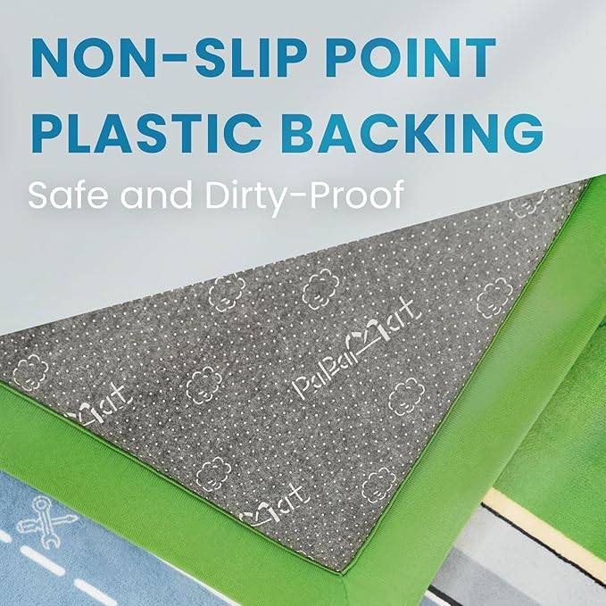 1.3" Thick Educational Baby Floor Play Mat 79x118, Basic Padded Memory Foam Kids Mat, Large Non-Slip Plush Playmat for Nursery Playroom Classroom (Race Track)-BubblyBeeBaby