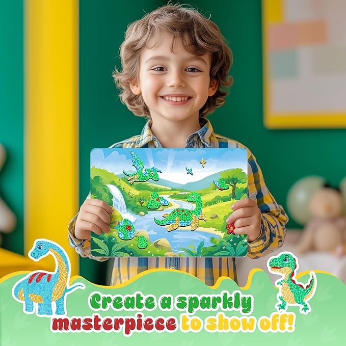 homicozy Art & Craft Activity for Kids-Foil Fun Dinosaur,No Mess Art Crafts for Girls,DIY Foil Foam Stickers,Creative Activity Kits,Kids Travel Toys,Gifts for Girls & Boys Ages 4-10-BubblyBeeBaby