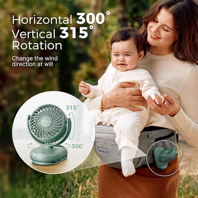Momcozy Portable Fan with Clip | 4-Speed Mini-Fan for Carrier | Personal Fans Ultra Lighter 0.26lb | Gaps ≤4.5mm | Handheld Cooling | Rechargeable Rotate for Diaper Backpack/Stroller/Carrier/Chair-BubblyBeeBaby