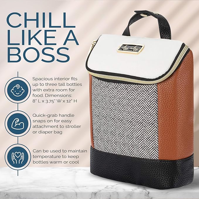 Itzy Ritzy Insulated Bottle Bag – Keeps Bottles Warm or Cool - Holds 3 Bottles & Features Interior Pocket For Ice Pack (Not Included), Coffee and Cream-BubblyBeeBaby