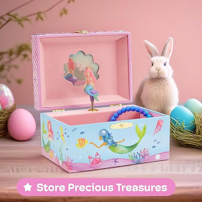Jewelkeeper Musical Jewelry Box for Girls, Underwater Mermaid Jewelry Boxes, Over The Waves Tune and Spinning Mermaid Doll, Girls Gifts Music Box-BubblyBeeBaby