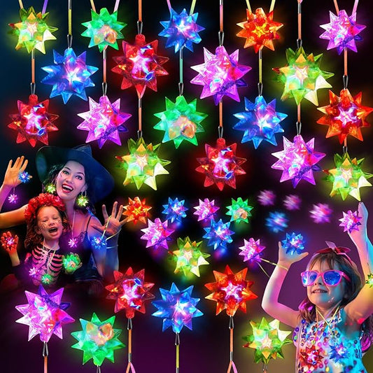 HONLYNE150 PCS Flashing Crystal Star Necklaces, Glow Necklaces Bulk Light up Party Favors, LED Glow in The Dark Necklaces for Kids Adults Birthday Glow Party Rave Halloween Goodie Bags Filler-BubblyBeeBaby