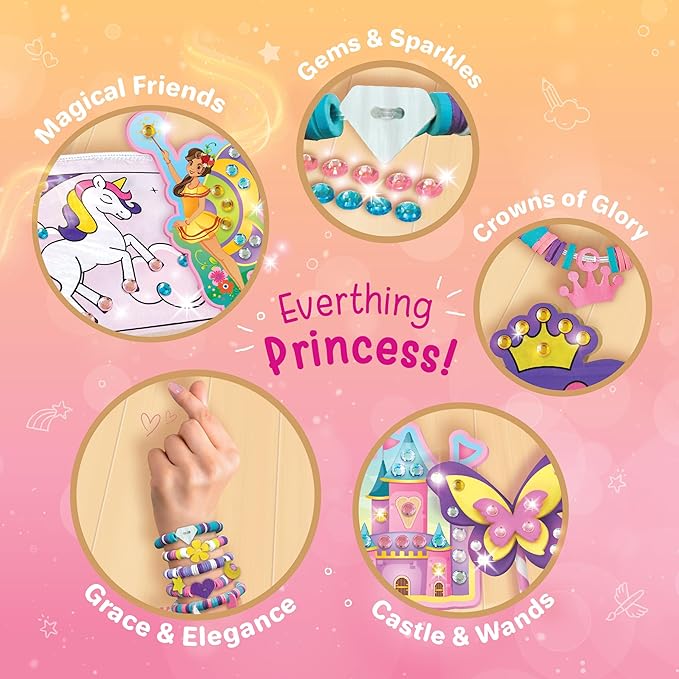 Imagimake Princess Craft Kit | 10 Mess-Free DIY Activities | Bracelet Making Kit, Unicorn Pouch, Butterfly Wands & Photo Frame | Girls Toys Age 6-8 | 5,6,7,8,9,10,11,12 Year Old Girl Birthday Gifts-BubblyBeeBaby