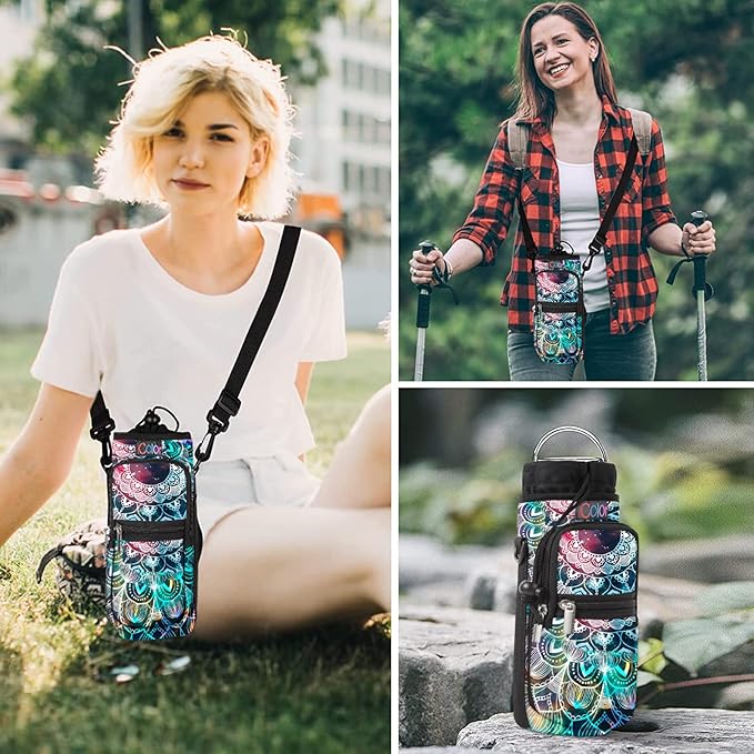 icolor Water Bottle Carrier Bag with Strap 25/32/40 oz Crossbody Bottle Holder with Phone Pocket Sling Sleeve Insulated Neoprene Water Bottle Pouch for Walking Travelling-BubblyBeeBaby