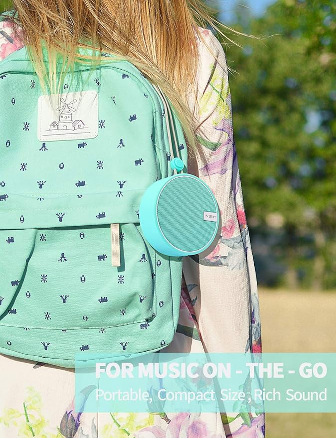 INSMY C12 IPX7 Waterproof Shower Bluetooth Speaker, Portable Small Speaker, Speakers Bluetooth Wireless Loud Clear Sound Support TF Card Suction Cup for Outdoor Kayak Canoe Beach Gift (Mint)-BubblyBeeBaby