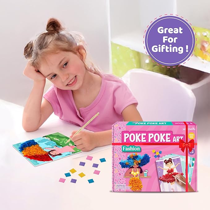 jackinthebox Poke Poke Art for Kids - Fashion Theme, Mess-Free Fabric Art and Craft, Flower Pressing Kits, Gift for Kids, Girl Gifts, Toys for Girls Ages 4 5 6 7 8-BubblyBeeBaby
