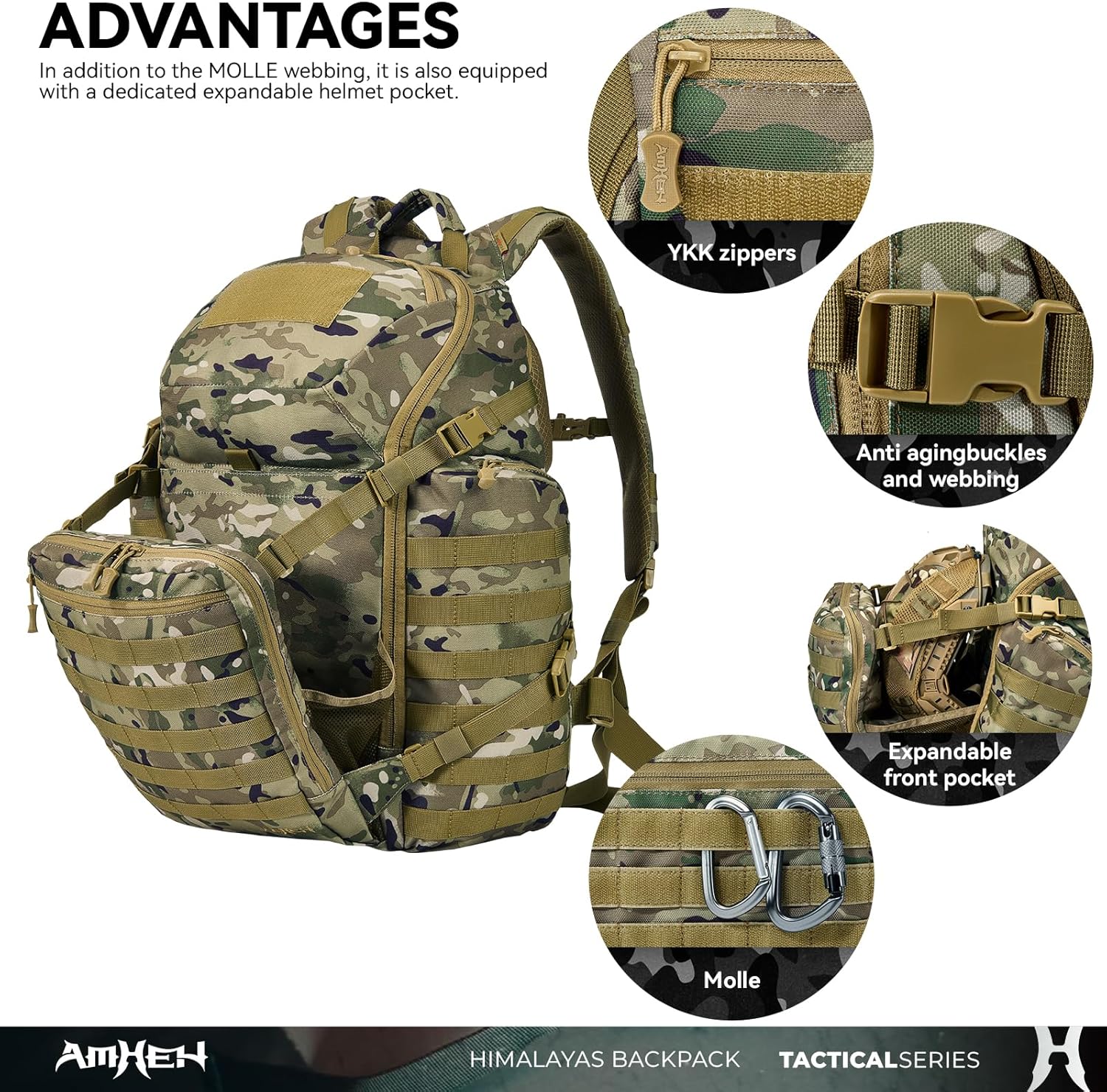 52L Tactical Backpack Military Molle Assault Pack - 3 Day Bugout Survival Rucksack, Hydration Compatible,Camo